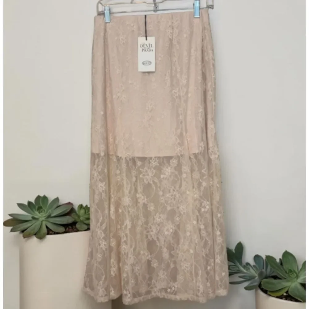 Lace Maxi Skirt Women’s Size Small Taupe Sheer Overlay
